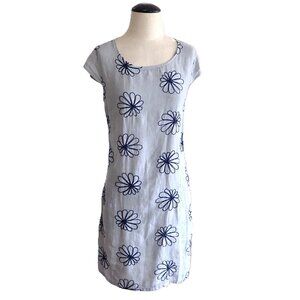 VTG Puro Lino Embroidered Italian Cotton Linen Dress in Light Blue Size S